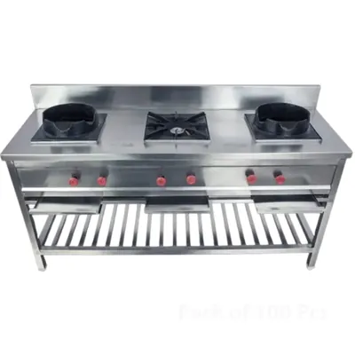 Mira Steels Steel High Load Capacity 72 x 24 x 30 Inch SS Triple Burner Range For Large Scale Catering, Banquet Halls, Restaurants