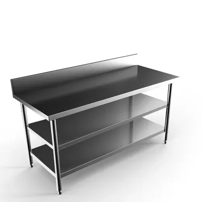 SS 44 x 24 x 34 Inch +4 Inch Backsplash and Two Under Shelves Kitchen Working Table (Weight 26 Kg Approx.)