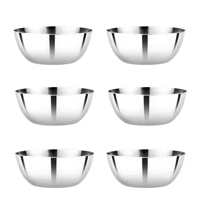 Size No. 19 Premium Stainless Steel Serving Bowl Set (Pack of 6), Mirror Finish Katori for Kitchen and Restaurant