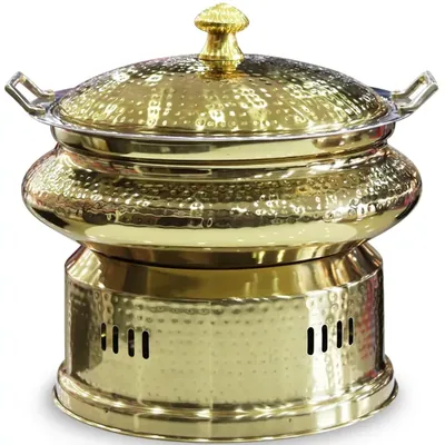 Malabar 8 Litre Hammered Stainless Steel Round Golden Chafing Dish with Lid