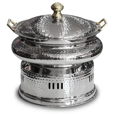 Malabar 6 Litre Hammered Stainless Steel Round Sliver Chafing Dish with Lid