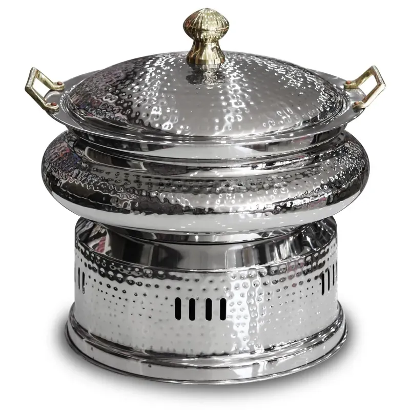 Malabar 6 Litre Hammered Stainless Steel Round Sliver Chafing Dish with Lid