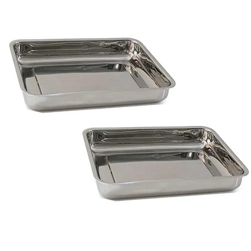 Stainless Steel 12 x 9 x 2.5 Inch Rectangular Deep Tray (Pack-Pack of 2)