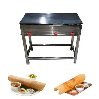 18/36 Stand Type SS Dosa Bhatti with 15 Inch Burner 8 mm Plate Thickness and 3 RV Burner