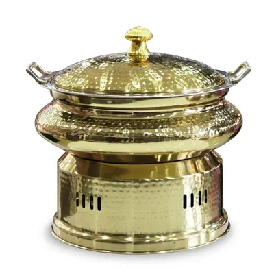 Malabar 6 Litre Hammered Stainless Steel Round Golden Chafing Dish with Lid