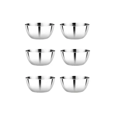 Size No. 9 Premium Stainless Steel Serving Bowl Set (Pack of 6), Mirror Finish Katori for Dining, Kitchen and Restaurant