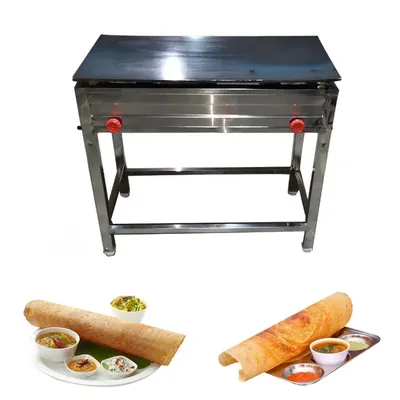 Stand Type 2 Burner Dosa Bhatti 24 x 36 Inch, 5 mm Tawa Thickness with Stainless Steel Body