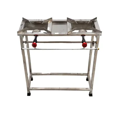 GBE Standing Double Burner 30 x 12 x 32 Inch Gas Bhatti With Stainless Steel Body