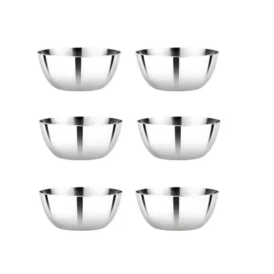 Size No. 13 Premium Stainless Steel Serving Bowl Set (Pack of 6), Mirror Finish Katori for Kitchen and Restaurant