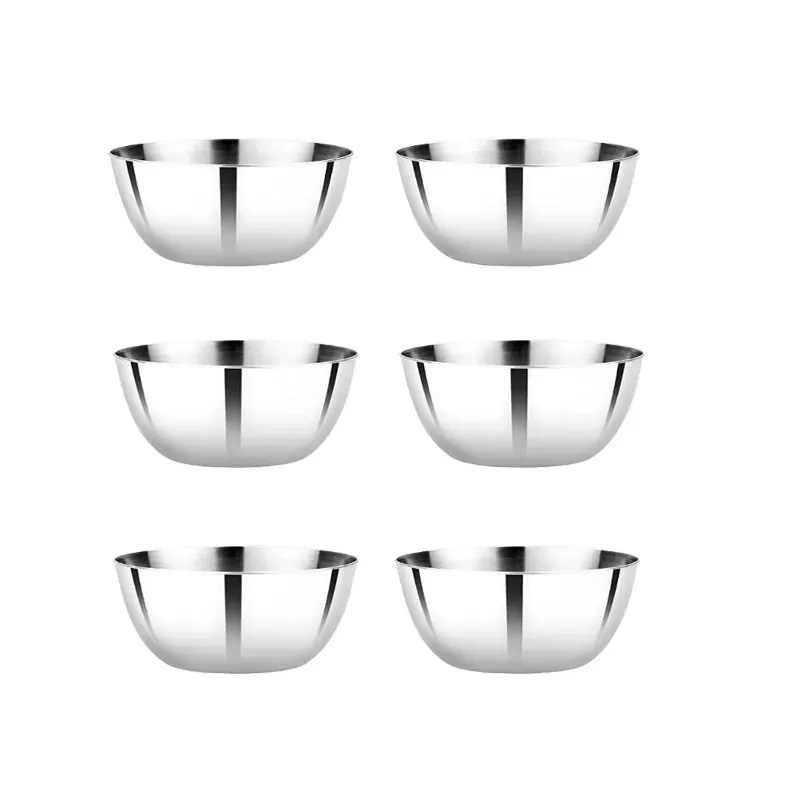 Size No. 13 Premium Stainless Steel Serving Bowl Set (Pack of 6), Mirror Finish Katori for Kitchen and Restaurant