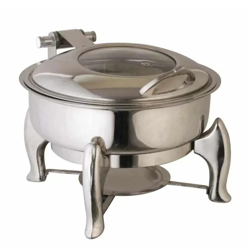 Stainless Steel 6 Litre Plain Round Hydraulic Chafing Dish with Half Glass Lid