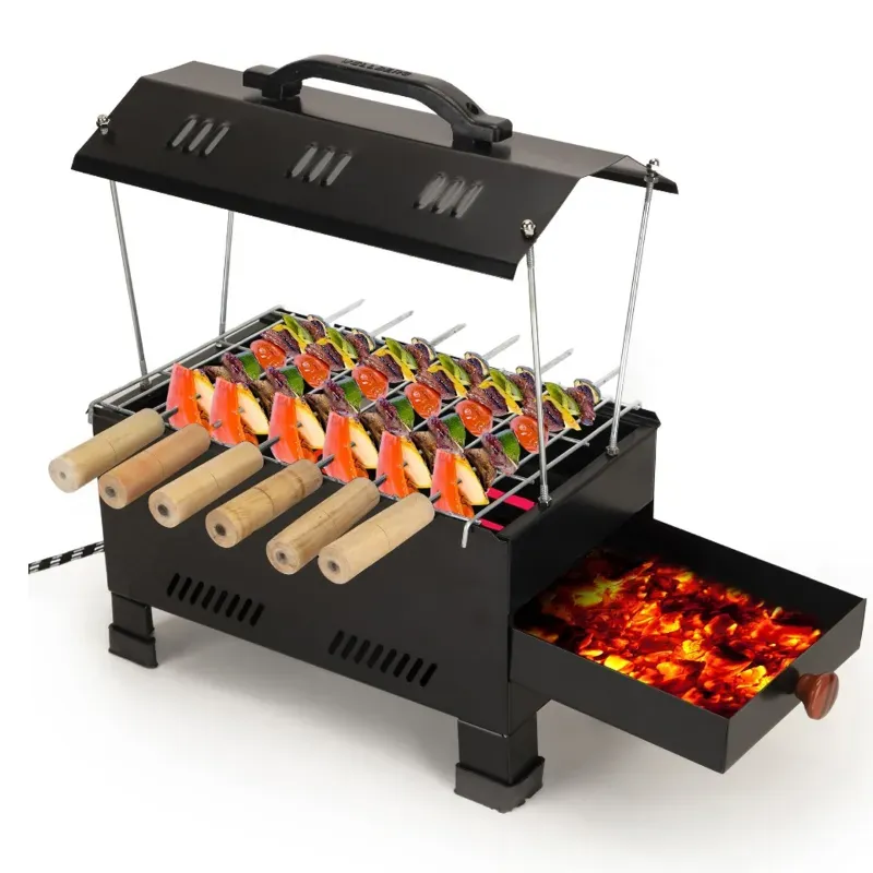 Wellberg 2-in-1 Electric and Charcoal 13 Inch Portable Barbeque Grill with 6 Skewers