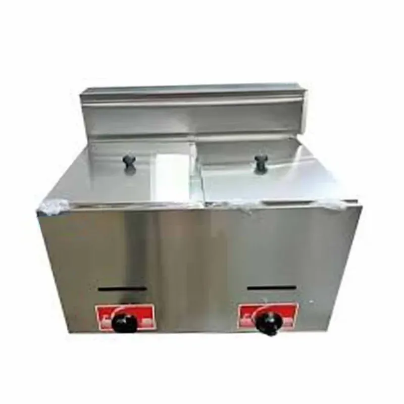 Commercial Gas Operated 6 L+6 L Tabletop Double Pan Deep Fryer Machine for Using in Food Cart