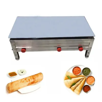 Heavy Duty 18 x 36 Inch Table Top SS Dosa Bhatti with Burner 8 mm Plate Thickness and 15 Inch 3 RV Burners