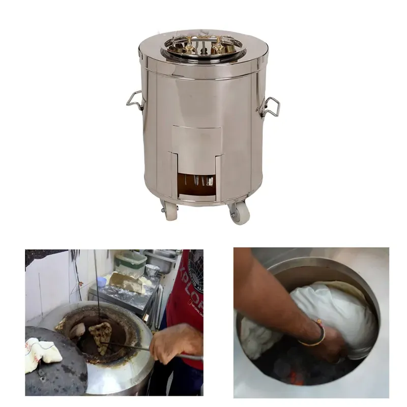 Commercial 20 x 29 Inch Stainless Steel Charcoal Tandoor with 8 Skewers, 1 set Tandoor Skewer & Roti Gaddi