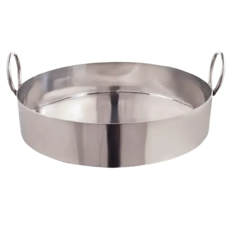 Mira Steels Steel 30 Inch Flat Ghevar Kadai 3 mm Thick Kitchenware with Stainless Steel Body