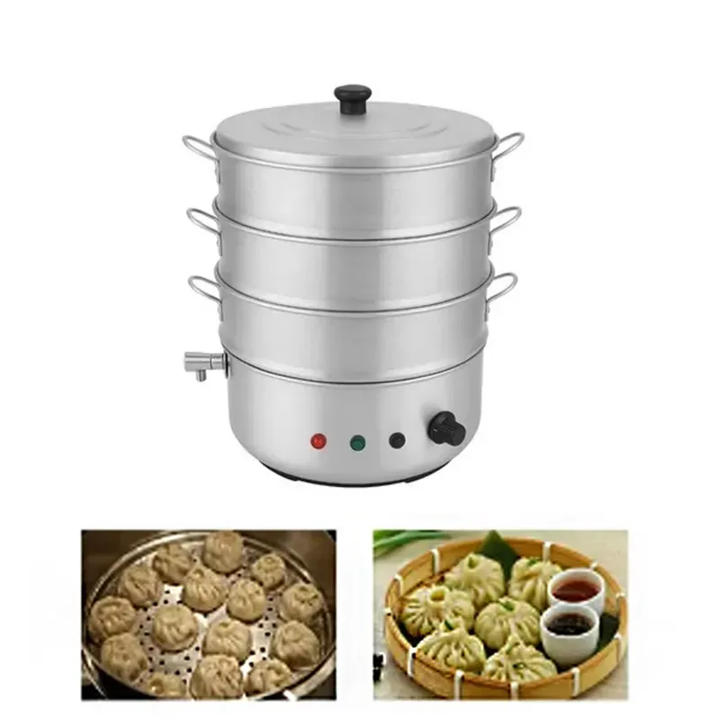12 Inch Electric Operated 3 Tier Momo with Tap, Rice, Corn Steamer For Commercial Use