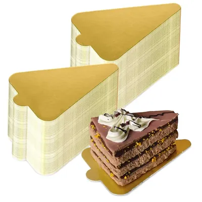 Pack of 100 Pcs Triangle Shape Card Board Pastry Base (Silver 50 Pcs and Golden 50 Pcs)