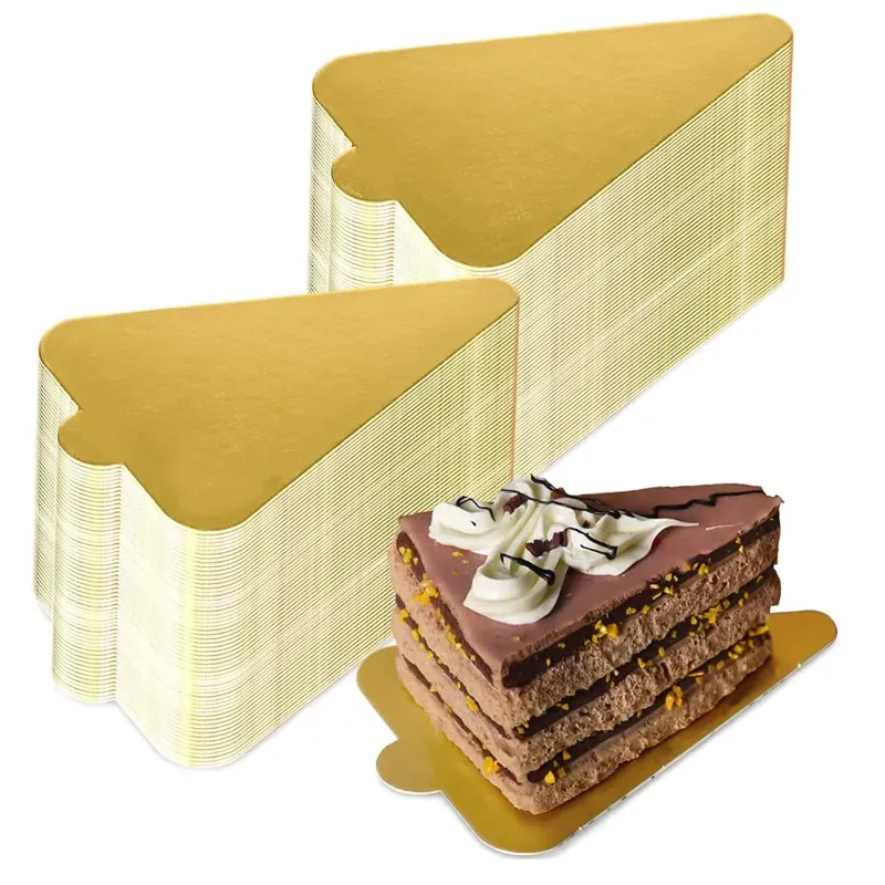 Pack of 100 Pcs Triangle Shape Card Board Pastry Base (Silver 50 Pcs and Golden 50 Pcs)