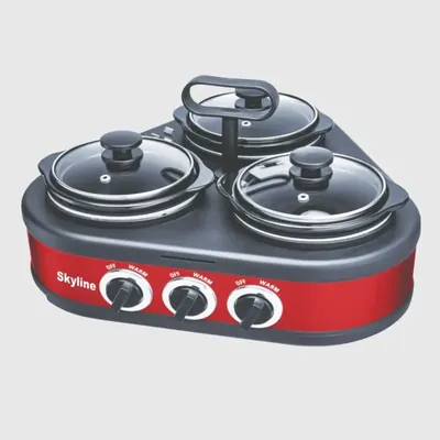 Skyline (Pack of 2) VTL-6464 Triangle Model Triple-Pot Slow Cooker, 3 x 1.25 L for Multi-Dish Convenience 300 W With 1 Year Warranty