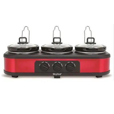 Skyline (Pack of 2) VTL-6363 Triple-Pot Slow Cooker, 300 W, 3 x 1.25 L for Ultimate Multi-Dish Cooking With 1 Year Warranty