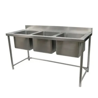 High Volume Operation 16 x 16 Inch Triple Unit Sink without Tap, SS Body, 22 x 67 x 30 Inch For Kitchen, Restaurant, Laboratory