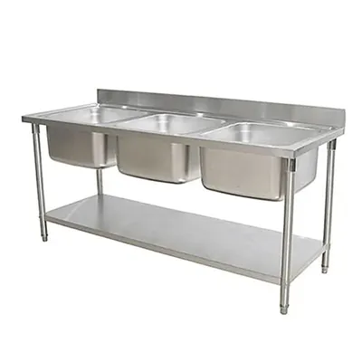 Triple Unit Sink 18 x 18 Inch, SS 304 Body, 22 x 67 x 30 Inch For Commercial Kitchens Washing, Rinsing, and Sanitizing