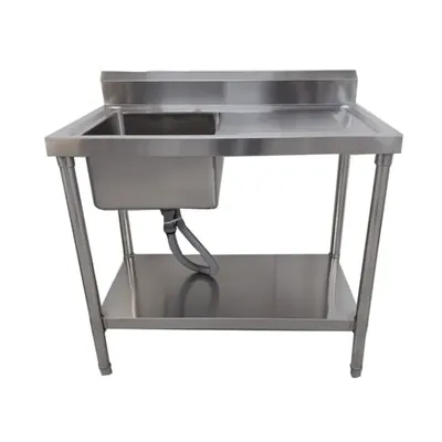 44 x 24 x 34 Inch Stainless Steel Utility Sink Free Standing, Single Bowl with Under Shelf