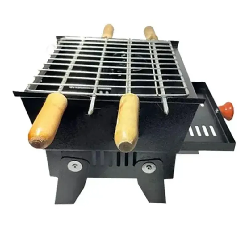 NE GRILLS 8 Inch Mini Charcoal BBQ Grill with 4 Skewers