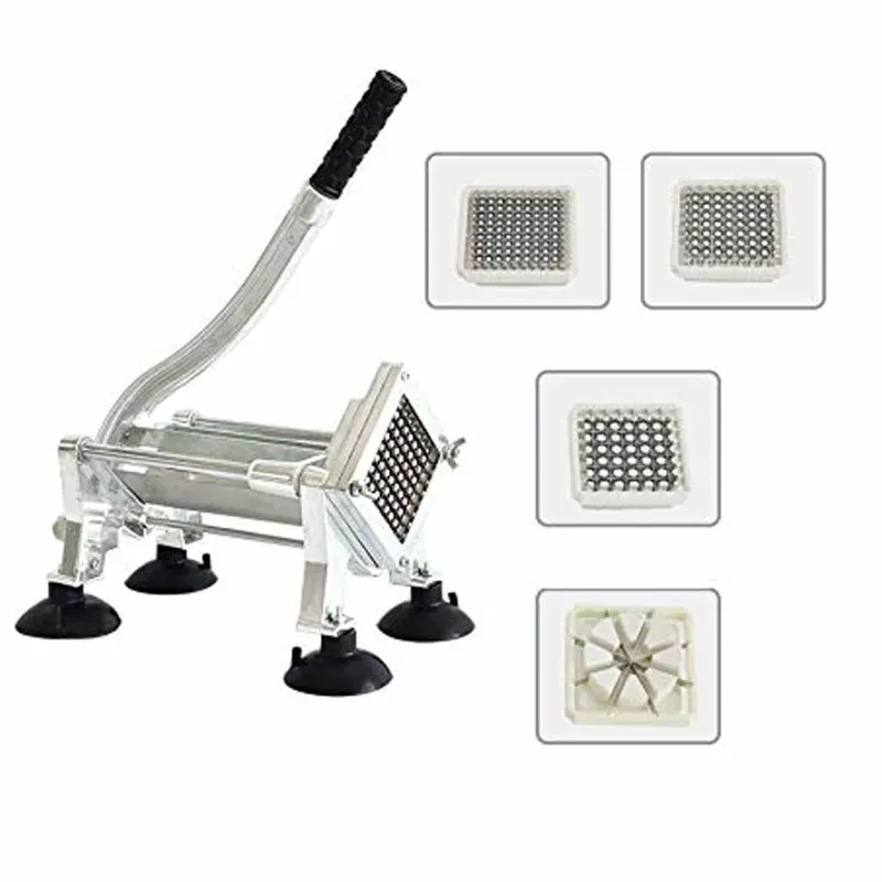 Aluminum Vegetable & French Fry Cutter with 3 Blade Attachments for Fruits, Onions