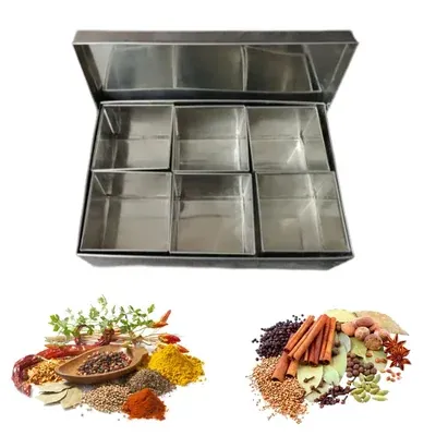 Commercial 6 Compartment 1 kg Capacity SS Masala Peti or Containers
