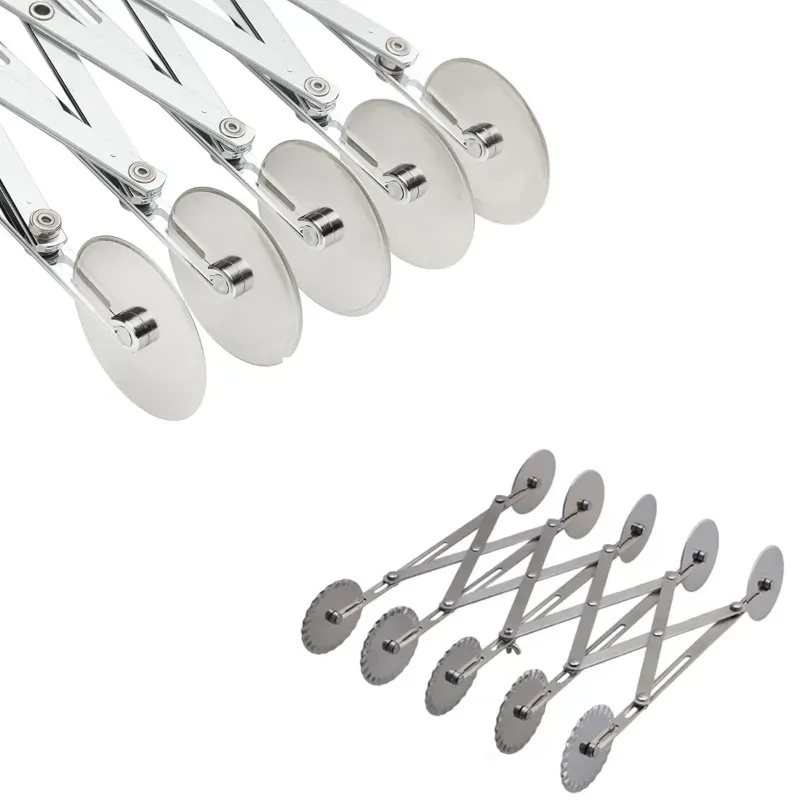 Combo Pack of Stainless Steel Expandable 10 Wheel and 5 Wheel Dough Cutter Roller for Pastry, Pizza, Pasta, Cakes & Cookies