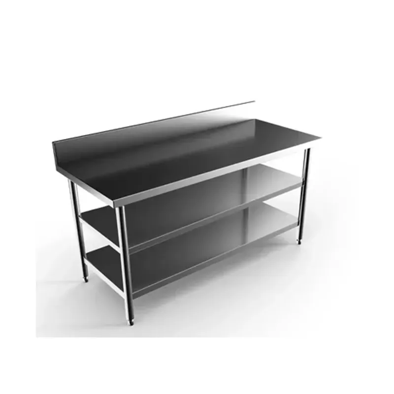 SS 44 x 24 x 34 Inch +4 Inch Backsplash and Two Under Shelves Kitchen Working Table (Weight 18 Kg)