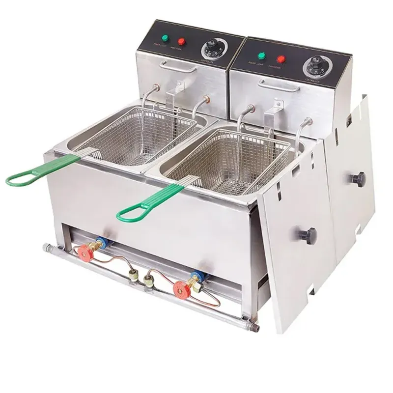 Heavy-Duty Double Pan 8 L+8 L Electric and Gas Deep Fat Fryer 5000 W, SS Body With Lid