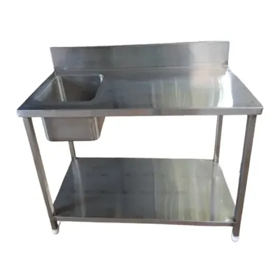 48 x 24 x 36 Inch Working Table with Sink, Backsplash and Under Shelf for Kitchen, Hotel, Hospital
