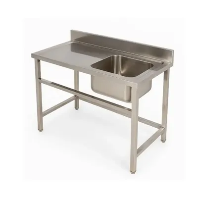 45 x 24 x 32 Inch Working Table with Sink and Backsplash For Kitchen, Hotel, Hospital