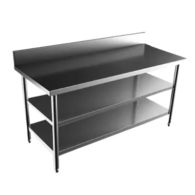 SS 60 x 24 x 34 Inch Kitchen Working Table With 4 Inch Backsplash and Two Under Shelves
