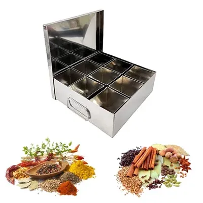 Commercial 9 Compartment 1 kg Capacity SS Masala Peti or Containers