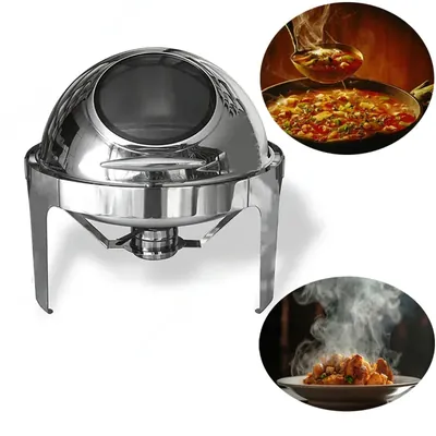 Malabar Buffet Food Warmer With Fuel Holders and Steel Lid Transparent Window, 6 Litre Capacity