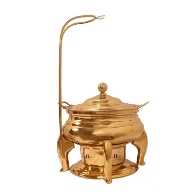 Malabar Round Golden Chafing Dish with Hanging Lid, 6 Litre Capacity