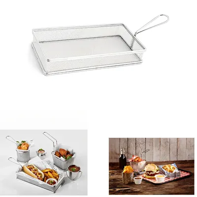Chips Fries Mini Serving Tapered Basket Rectangular Shape with S.S. Body (22 x 12 x 3.5 cm)