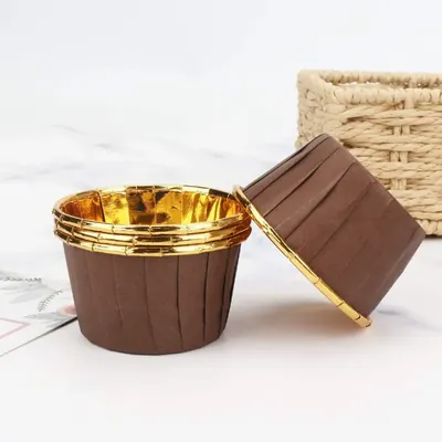 POCHEON POCHEON® Expandable Muffin Cup Cake Paper Mould, Medium Size (Color-Brown & Gold) (Pack of 100)