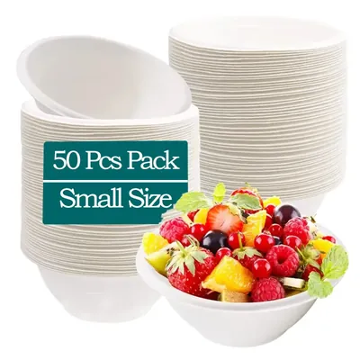 50 Pcs Bagasse Eco-Friendly Round Bowls, Perfect for Takeaway & Events (Size-Small)