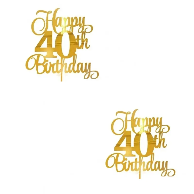 Happy 40th Birthday Cake Topper, Gold Acrylic, Elegant Script Design for Milestone Celebration (Pack of 2)