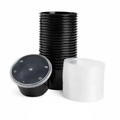 400 ml Plastic Food Containers with Lids, Reusable Microwave & Freezer Safe Black Round Box for Commercial Food Delivery (Pack-500 pcs)