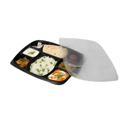 8 Compartment 300 Micron PP Meal Tray With Black Bottom and Clear Lid (Pack-500)