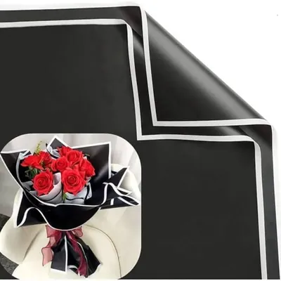 Pack of 2 Black White Aristocratic Border Korean Flower Wrapping 40 Sheets Waterproof Bouquet Packing with 3 Free Pull Bow Ribbons