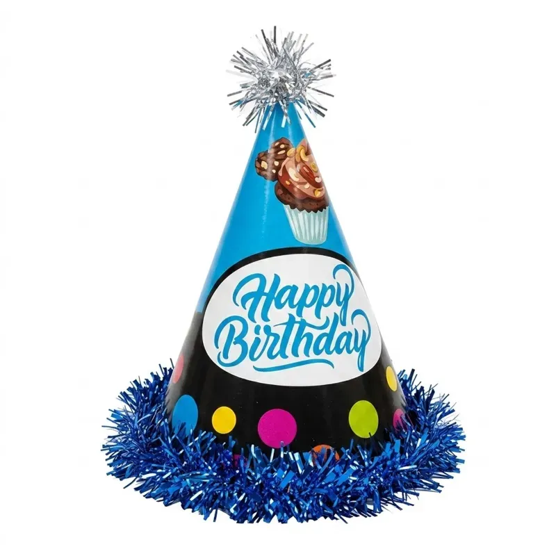 Pack of 10 Colourful Happy Birthday Blue Colour Party Themed Frill Birthday Cap for Party (1000 Pcs/100 Pack)