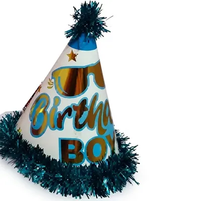Pack of 10 Colourful Happy Birthday Blue & White Colour Party Themed Frill Birthday Cap for Party (1000 Pcs/100 Pack)