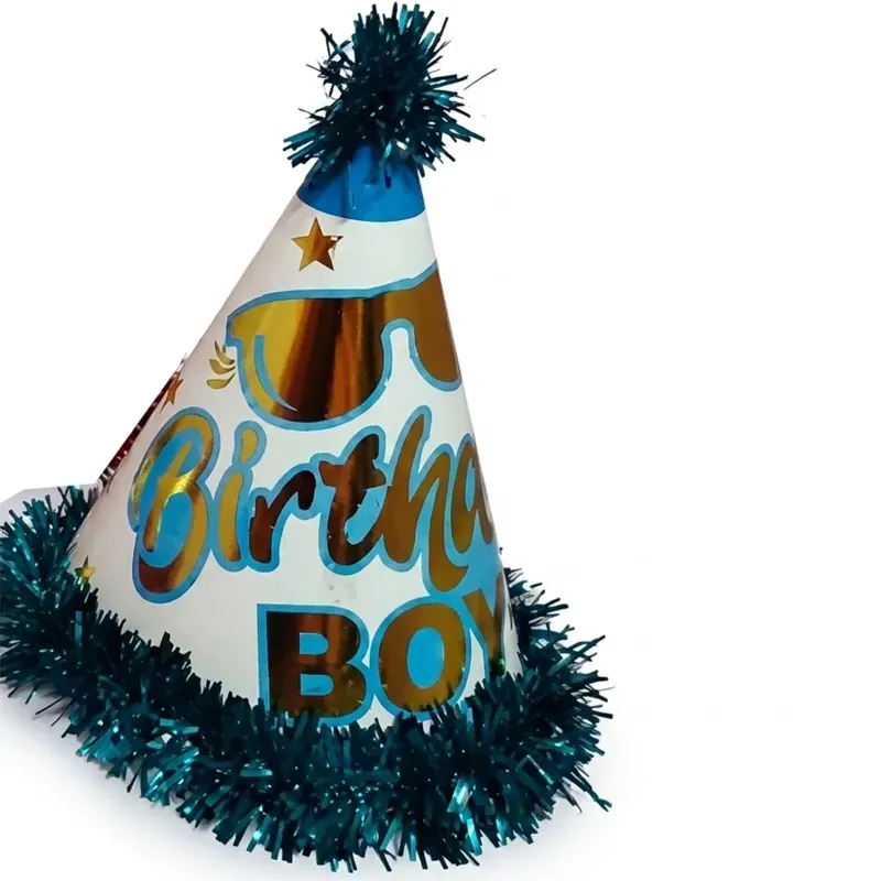 Pack of 10 Colourful Happy Birthday Blue & White Colour Party Themed Frill Birthday Cap for Party (1000 Pcs/100 Pack)